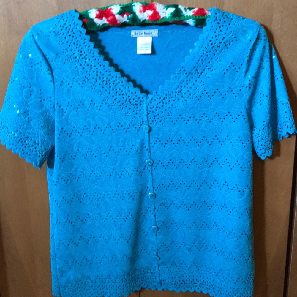 Sparkly V Neck Aqua Top. - P/S